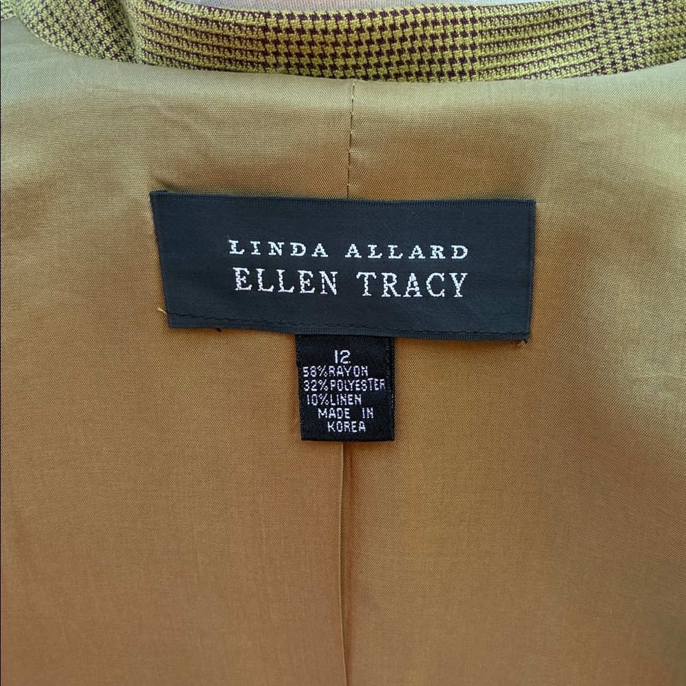 Linda Allard, Ellen Tracy Chartreuse Green Plaid Women's Blazer Jacket 12 - Picture 8 of 10